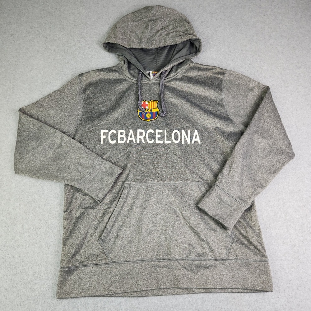 FC Barcelona Hoodie Mens Medium Gray Heather FCB Soccer Performance Pullover